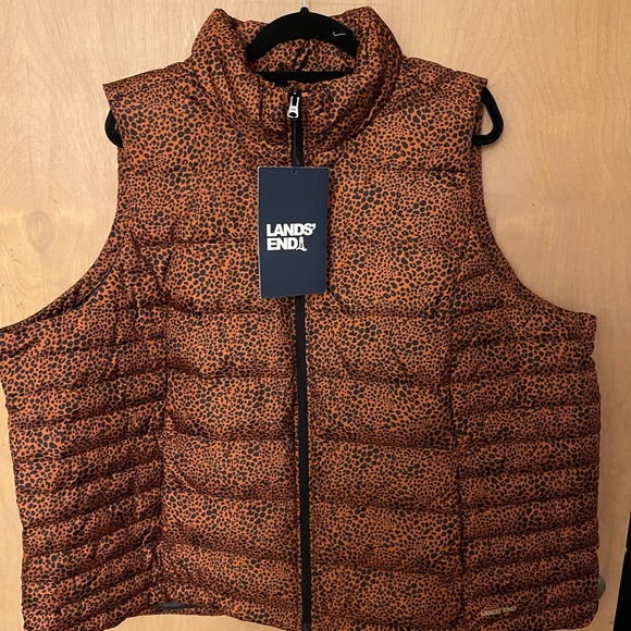Lands' End Brown Leopard Print Puffer Vest - Picture 2 of 6